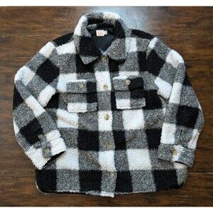 Wonder Nation Sherpa Shacket Girls XL 14-16 Plus Black Gray Plaid Fleece Jacket